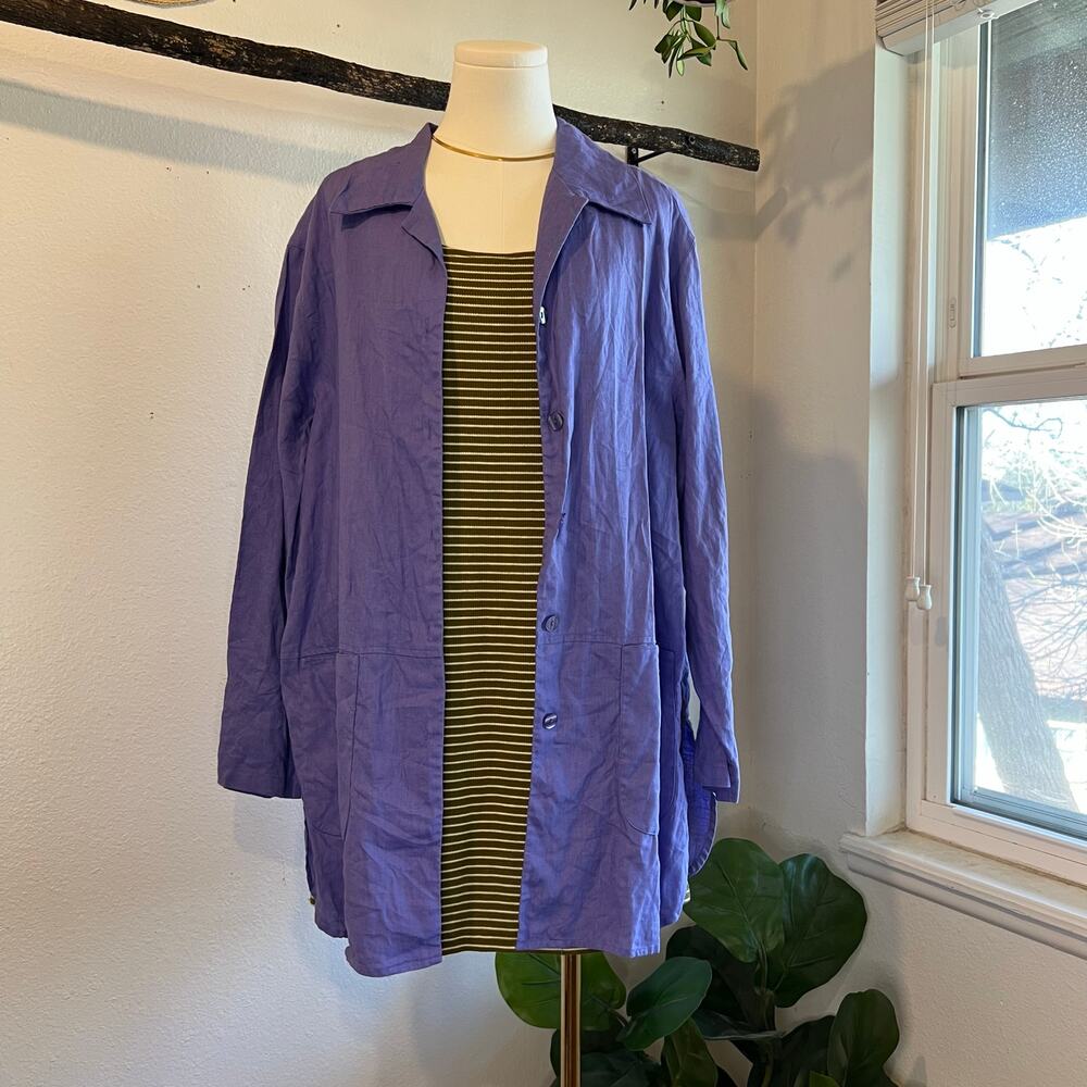 Coldwater Creek Purple Linen Chore Shacket Button Down Pockets Size Medium